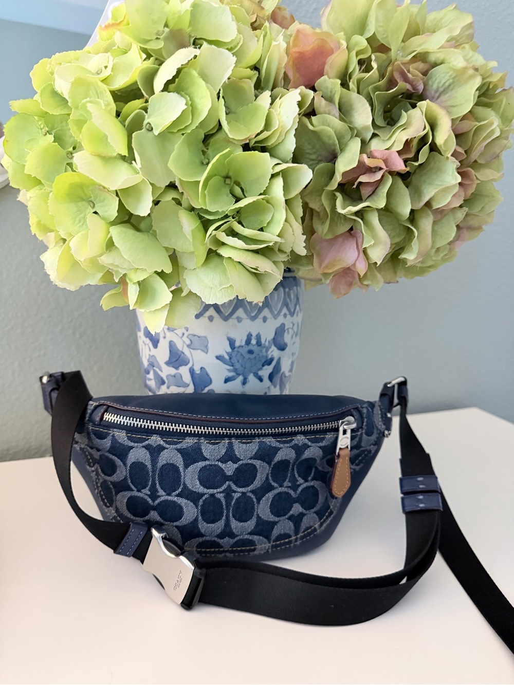 Coach Denim Signature Jacquard Crossbody Belt Bag - Navy Blue
